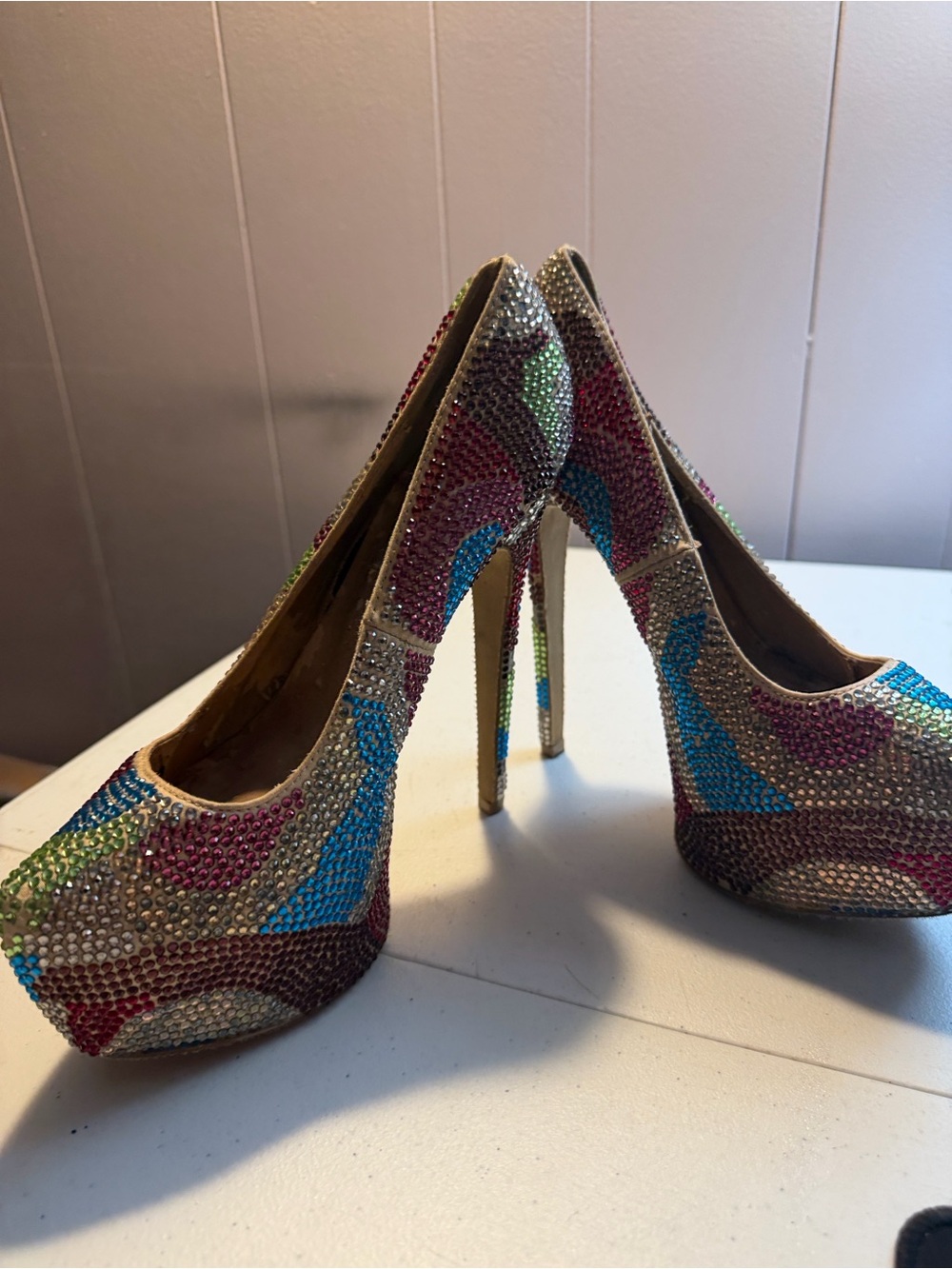 Steve Madden Multicolor Crystal Platform Stilettos